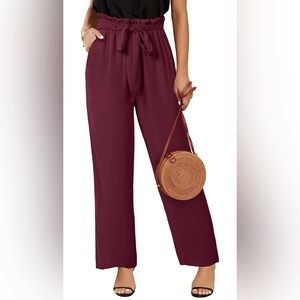 Like New Wide Leg Dark Red Paperbag belted style pants medium